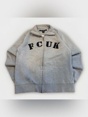 Y2K Vintage FCUK French Connection Sweatshirt Men’s Size Medium Mock Neck Gray